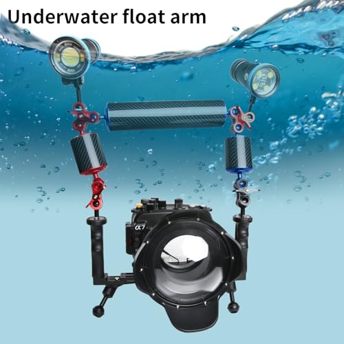 Image of Blue 12 inch Carbon Fiber Underwater Float Arm (2-Pack) - Ultralight Dual 1 inch Ball Buoyancy System for Diving Tray Video Lights & Strobes