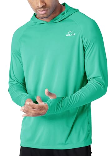 Willit Men's Rash Guard UPF 50+ Sun Protection Hoodie Shirt Long Sleeve SPF Fishing UV Shirt Hiking Green XL