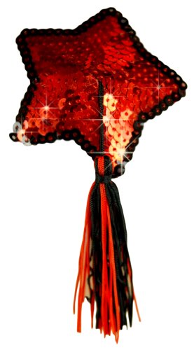 ToBeInStyle Women's Party Two Toned Red Black Tasseled Sequin Stars - Pasties