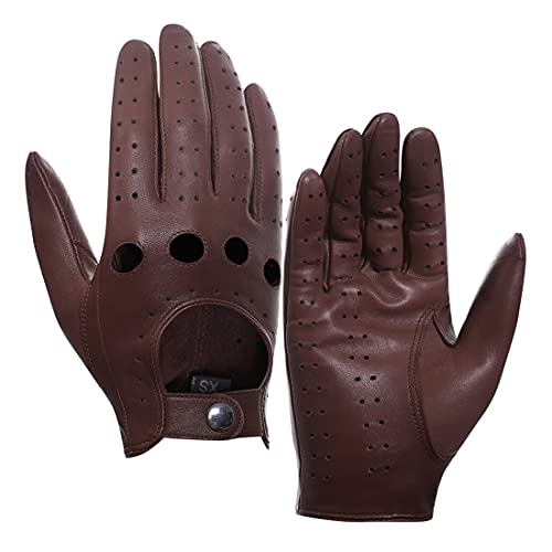 Harssidanzar Mens Lambskin Leather Driving Gloves Ulined NO-Touchscreen GM026,Saddle, Size XL