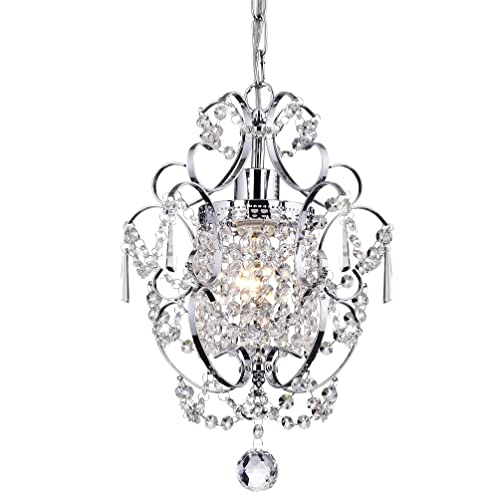 Crystal Mini Chandelier Lighting 1 Light Chrome Chandeliers Iron Ceiling Light Fixture...