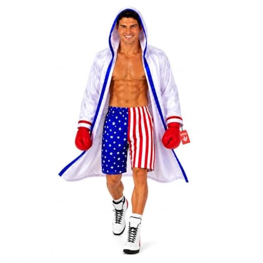 Fun Shack Boxing Costume For Men American Flag Robe Boxing Champion Halloween Costume Men Medium