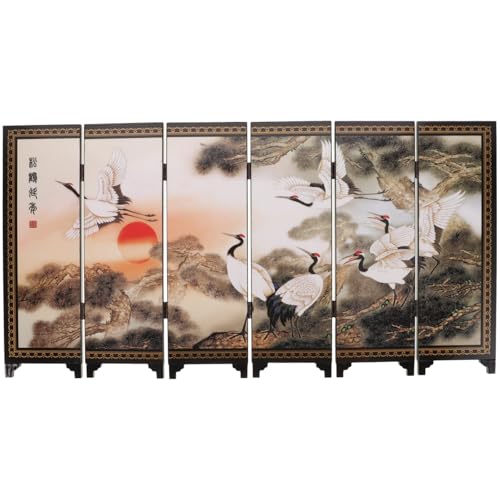 SHINEOFI Biombo Decorativo Pequeño Estilo Chino Vintage Pantalla Divisoria Plegable de Madera para Escritorio Mini Accesorio de Mesa Adecuado para Sala y Estudio