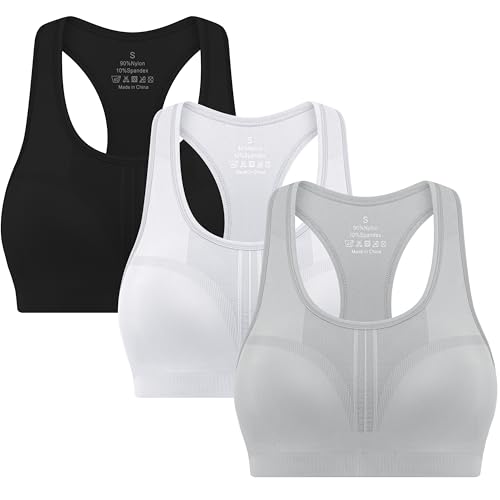 3-Pack High Impact Racerback Sports Bras for Women - Padded