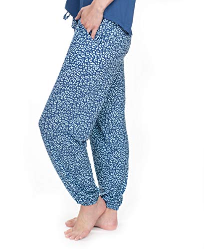 Cool Girl Women's Keep It Basic Cooling & Moisture Wicking Pajama Jogger Sleep Pant Pant, Blue Leopard, Large #TOP2