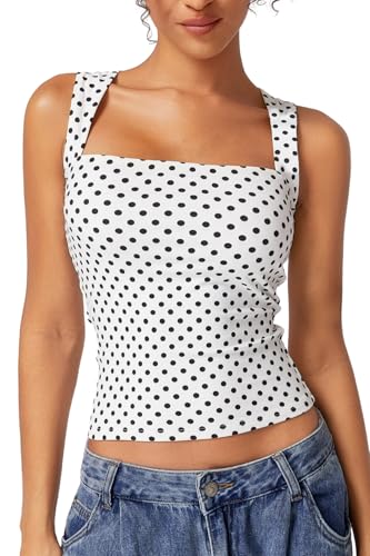 Image of QINSEN Women's Square Neck Sleeveless Double-Layer Tank Tops Basic Tight T Shirts