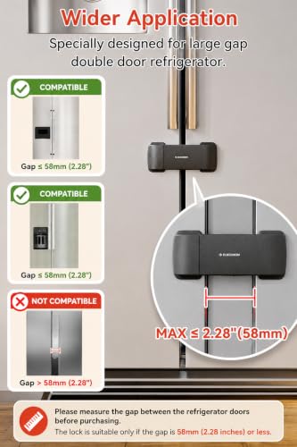 Image of Child Safety Fridge Lock - No Drill Adhesive Lock for French Door & Side-by-Side Refrigerators, Baby Proof EN71-3 Safety Certified, Fits Up to 58mm Gap (Black, 1 Count)