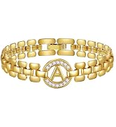 WEDDINEN Initial Bracelets for Women, 14K Gold Plated Letter A-Z Bracelets with Diamonds,Thick Ch...