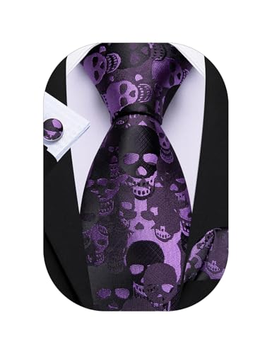 Image of Barry.Wang Man Tie Sets Skull Ties Animal Extra Long Necktie Silk Woven Handkerchief Cufflinks Festival Party Gift