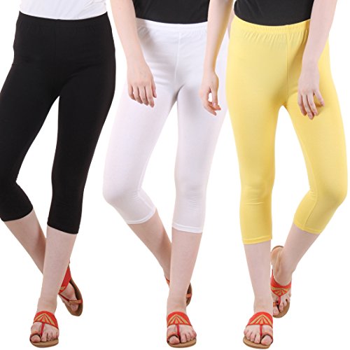 Image of DIAZ Women's Super Combed Cotton Elastane Stretch Slim Fit Printed Capri -Pack of 3