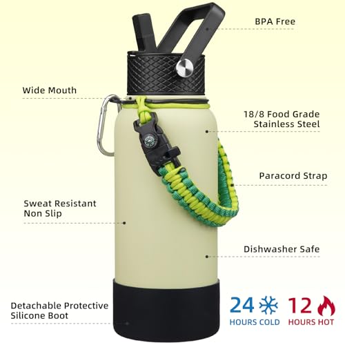 Image of BJPKPK 32oz Insulated Water Bottle with 3 Lids, Straw Lid & Handle
