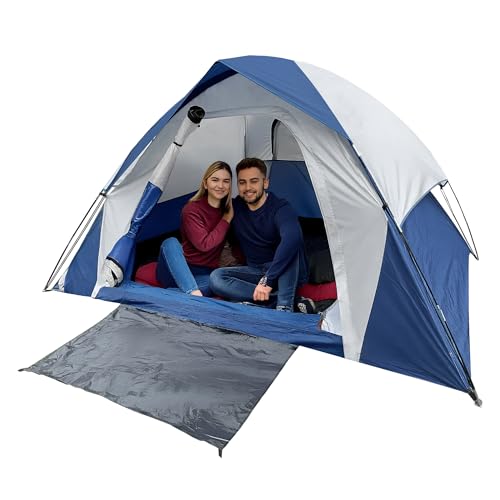 XL 4 Person Double Camping Tent –Tents for Camping 4 Person, Camping Tent 82.68 x106.30 x59.06 inch 10-Min Setup, Weatherproof Rainfly (Wind/Rain), Ideal for Family/Fishing/Outdoors (4 People Blue)