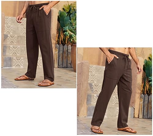 Image of Gafeng Mens Linen Pants Yoga Casual Beach Summer Harem Baggy Trousers