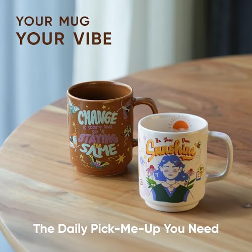 Image of Shay Ceramic Mug, 2 Pc, Self Love & Change, 300ml | Glossy Finish | Ceramic Coffee Cup | Porcelain | Microwave Safe (Rise Mug - 2Pc - Self Love + Change)