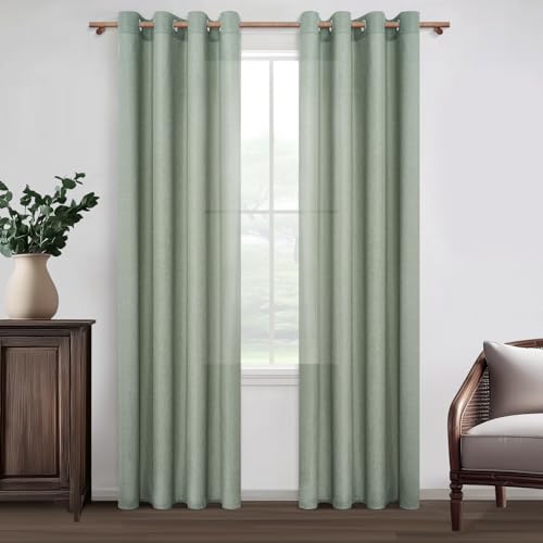 MRTREES Cortinas Verde Salvia Translucidas Lino de Salon Comedor Modernas 2 Piezas 140x240cm Cortinas de Casa Visillos Dormitorio Juvenil Cortina con Ojales para Ventana Habitacion Matrimonio