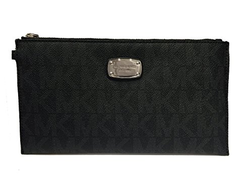 Michael Kors Jet Set Item Large PVC Top Zip Clutch & Wristlet (Black)