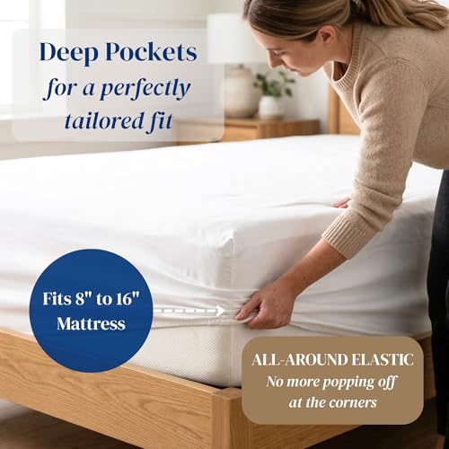 Image of Beckham Hotel Collection 100% Cotton Cal King Sheet Set, 4-Piece, White | 500 Thread Count, Silky Soft Weave, Breathable, Anti-Pilling, 16-Inch Pocket, All-Around Elastic, Gets Softer with Every Wash
