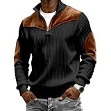 Mens Casual Loose Quarter Zip Sweatshirts Fashion Comfortable Long Sleeve Tops Lightweight Relaxed Fit Pullover Black