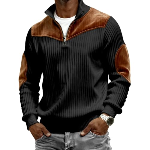 Mens Casual Loose Quarter Zip Sweatshirts Fashion Comfortable Long Sleeve Tops Lightweight Relaxed Fit Pullover Black