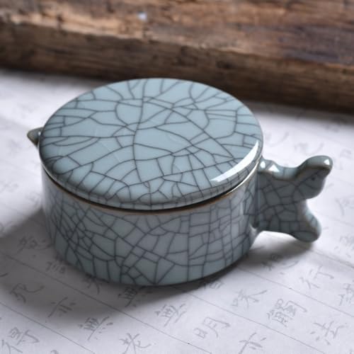 Emidor 硯、セラミック素材、書道/水墨画用、多機能、蓋付き、蒸発しにくい、書道ツール/文房具、学生/書道と水墨画愛好家に適しています (A)