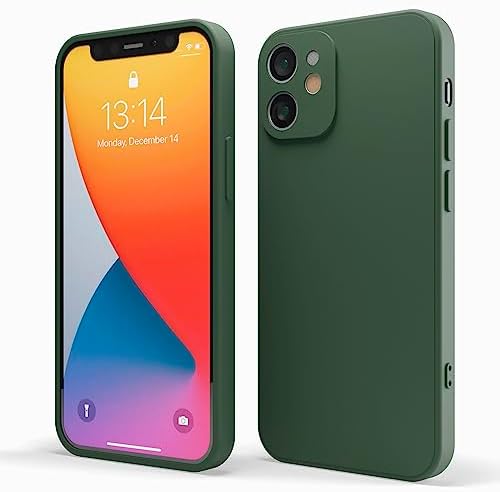 Red Ember Shockproof Case for iPhone, Ultra Slim Protective Liquid Silicone Matte Finish Phone Case with Soft Anti-Scratch Microfiber Lining - iPhone 12 Pro Max - Green