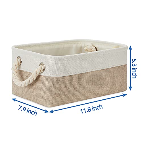 Temary Small Fabric Storage Baskets 6 Pcs Decorative Baskets Bins For Gifts Empty Foldable Storage Baskets With Handles For Organizing Shelf, Towels, Toys (White&Khaki,11.8 L X 7.9 W X 5.3 H Inches) #TOP1