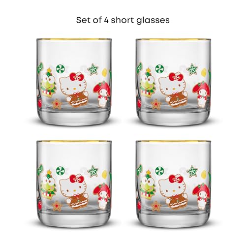JoyJolt Hello Kitty and Friends Gingerbread Pals Short Glasses, Drinking Glasses Set of 4, 10oz Lowball Glass Tumblers for Water Soda Juice, Kawaii Sanrio Hello Kitty Glassware Cute Hello Kitty by JoyJolt - Image 2