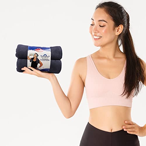 Image of Sassoon Unisex Microfiber Gym Towel in 450 GSM (Set of 2, Denim) 40cmX60cm- Fast Drying & Light Weight Ultra Absorbent Sports Towel