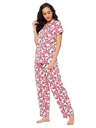 Image of Clovia Women's Cotton Pretty Florals Button Me Up Shirt & Pyjama