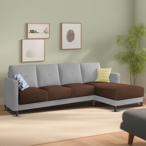 Image of Baloney RHS 6 Seater L Shape Sofa Set for Living Room (Brown Grey Fabric) Premium Fabric Sofa