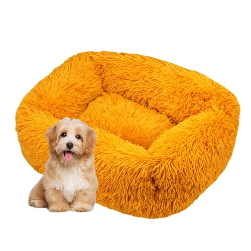 DOTBUY-SHOP Dog Bed Washable, Soft Comfy Cat Bed Macaroon Color Rectangular Dog Bed, Pet Bed With Slip-Resistant Bottom, Orthopedic Dog Beds Gift for Small Dogs Cats (M,Ginger)