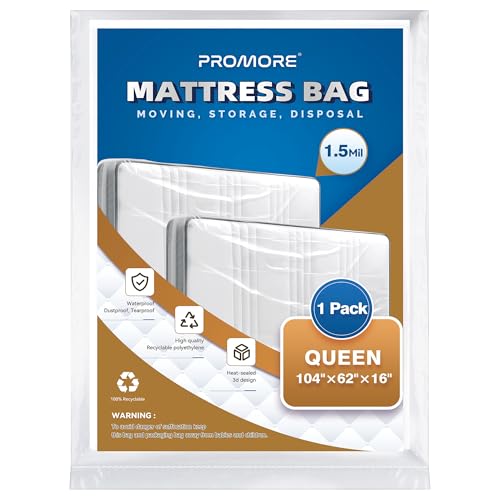 PROMORE Housse de Protection Matelas pour Déménagement et Stockage 160 x 200 cm Housse à Matelas Plastifiée Plastique Rangement