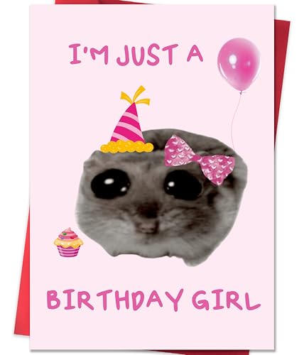 IDU Funny Birthday Cards for Women，Happy 10th 13th 16th 17th 18th 21st 25th 30th 40th Birthday Card Gifts for Girls Friends Wife Girlfriend Sister Bestie，Hamster Meme Birthday Gifts & Decorations