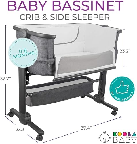 Image of KoolerThings Baby Bassinet, Bedside Sleeper for Baby, Easy Folding Portable Crib with Storage Basket for Newborn, Bedside Bassinet, Comfy Mattress /Travel Bag Included (Bassinet) (Grey)