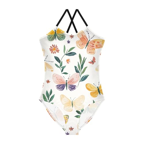 Colorful Butterfly Leaves Girls Swimsuit One Piece Bathing Suit for Baby Girls' Swimwear 3-10T