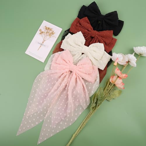 image for MRJ 4Pcs Chiffon Hair Bows for Women Big French Bows Hair Clips for Gi