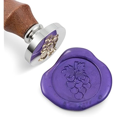 Mceal Wax Seal Stamp, Silver Brass Head with Wooden Handle, Grape Cover