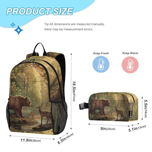 ALAZA Bear and Deer in The Forest Backpack Bookbag Notebook Laptop Bag Casual Travel Daypack with Lunch Bag for Women Men2