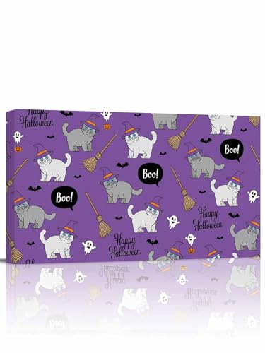 Halloween Cute Cat Modern Canvas Wall Art 12x24 inch, Vintage