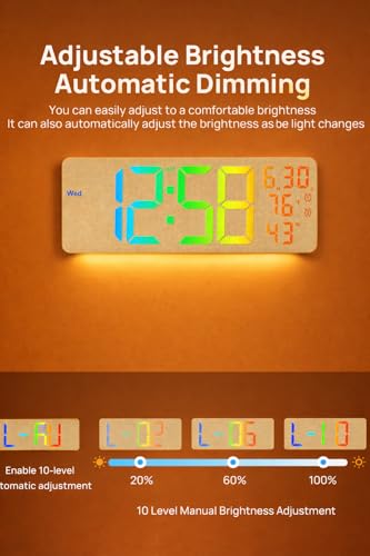 Image of MASHI 2026 Upgrade 17.3 inch Large Digital Wall Mount Clock, Digital Clock with Remote Control, Alarm, Big LED, RGB Color, DST, Temperature for Living Room,Classroom, Bedroom, Decor (Beige)