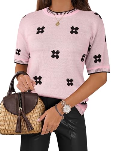Image of Zeagoo Womens Short Sleeve Sweaters Tops Knit Crewneck Loose Lightweight Summer Pullover Blouse Basic Casual Work Shirt