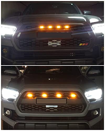 Mealam Amber Led Lights 4Pcs Front Grille Raptor Lamps Car Accessories With Harness And Fuse, Compatible With 2016 2017 2018 2019 Toyotaa Tacoma Trd Pro #TOP6