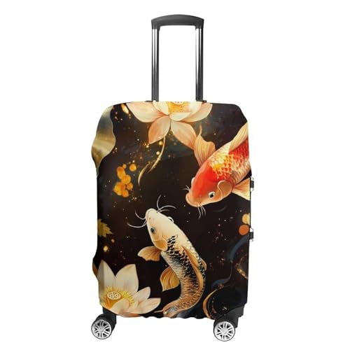Japanese Fish in Lotues Travel Luggage Cover Suitcase Protector Baggage Covers for Men Women L