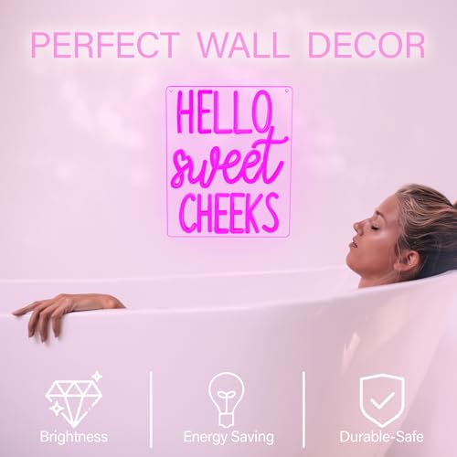 Image of Hello Sweet Cheeks Neon Sign Funny Hello Sweet Cheeks Bathroom Decor Dimmable Neon Signs for Wall Decor Pink LED Bathroom Signs USB Neon Light Up Sign Wall Art Cute Bathroom Shelf Decor for Women