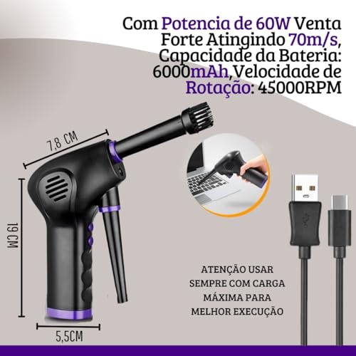 Soprador Para Limpeza Portátil Recarregável USB para Limpeza de Poeira Cabelos Migalhas uso em Geral