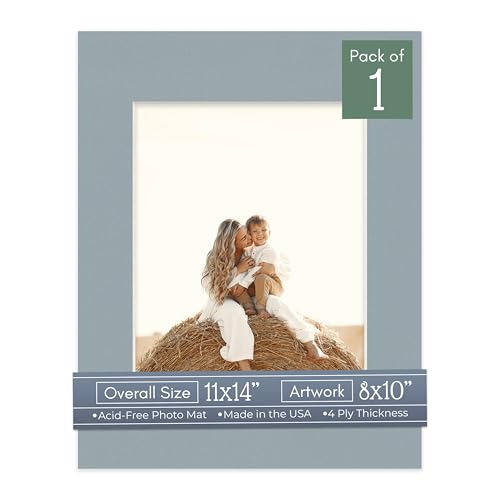 CountryArtHouse 11x14 Precut Picture Frame Mats with Bags & Backing White Core Bevel Cut Acid Free 4-Ply Mat Board Fits 8x10 Photos Photo Mat Inserts for Frames Metallic Silver 1 Pack
