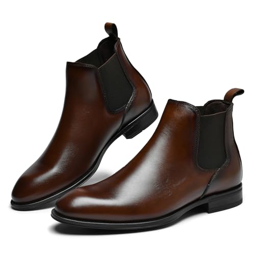 Image of OKKO Mens Chelsea Boots Genuine Leather Dress Boots for Men Classic Stylish Casual Slip On Ankle Boot for Men