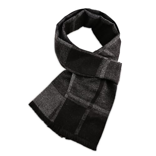 LEHEEYWT Tartan Scarf Men, Warm Plaid Men's Scarves, Thick Knitted Cashmere Winter Scarf for Men, black+dark grey, 180cm x 30cm