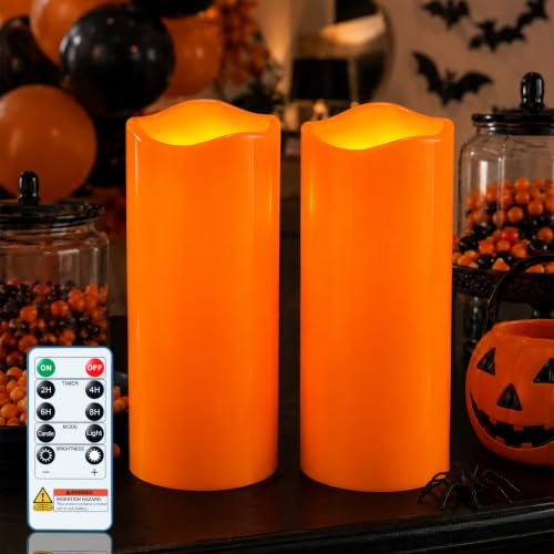 Image of Homemory Large Orange Flameless Candles, Waterproof, Remote Timer, 2 Pack
