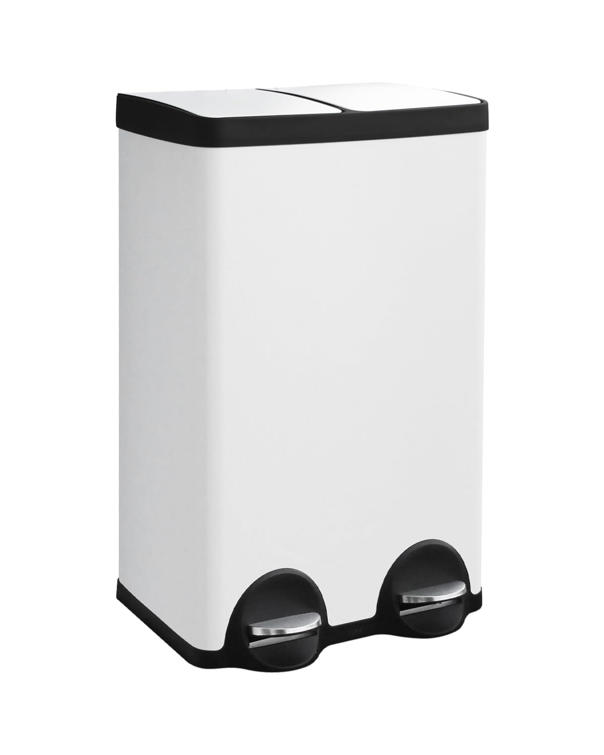 JM ·YIPENG Kitchen Recycling Bins,2 x 30L Double Rubbish Bin with Lids and Plastic Inner Buckets,60L Dual Bins for Kitchen Recycling and Waste,White